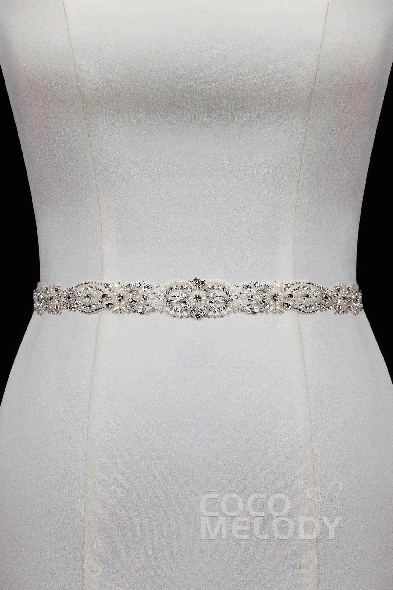 Ribbons Wedding Sash with Rhinestone Imitation Pearl YD18007 - COCOMELODY